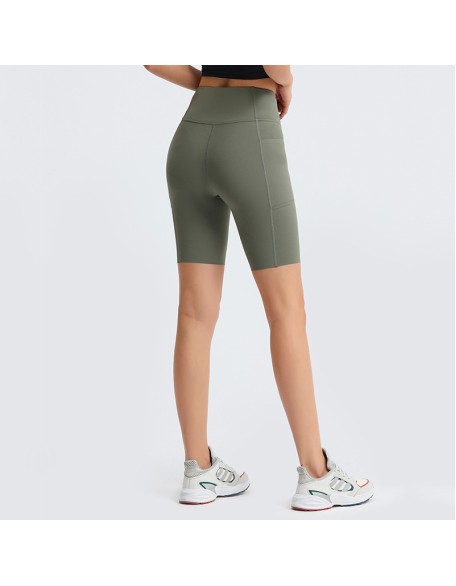 Solid Color Side Pocket Quarter Yoga Pants Brushed Nude Running Fitness Sports Shorts