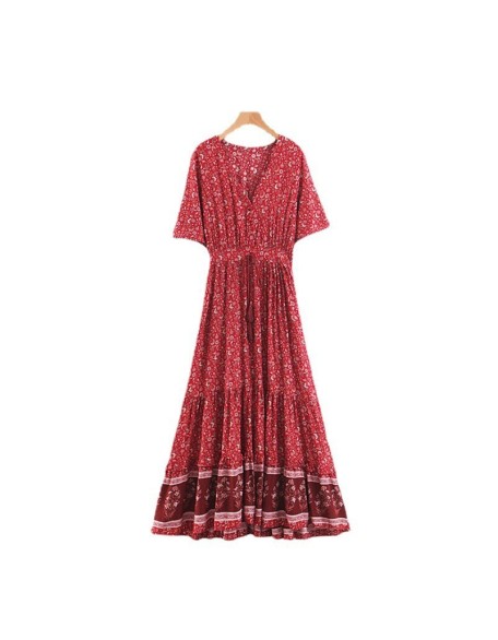 Spring and summer models cross-border Europe and the United States women's vacation seaside long dress high-waisted tie v-neck loose hem dresses