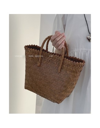 Summer Tote Woven Bag Women 2023 New Retro Vegetable Basket Bag Outing Beach Bag Commuter Bag