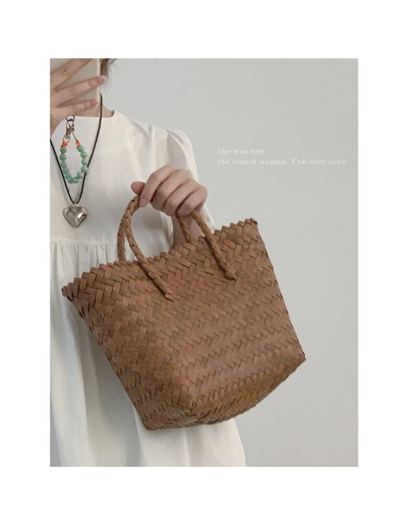 Summer Tote Woven Bag Women 2023 New Retro Vegetable Basket Bag Outing Beach Bag Commuter Bag