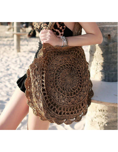 vintage straw knit shoudler bag