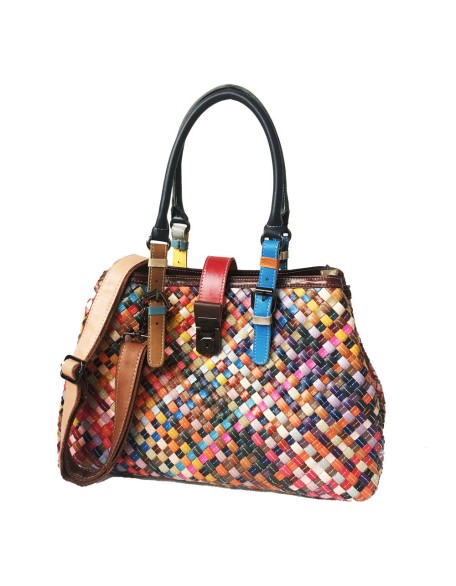 multi-color handmade leather handbag