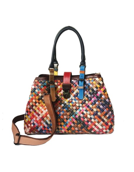 multi-color handmade leather handbag