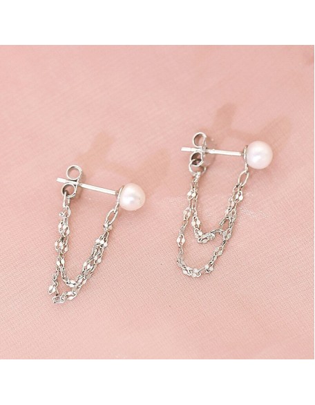 pearls and chains sterling silver earrings