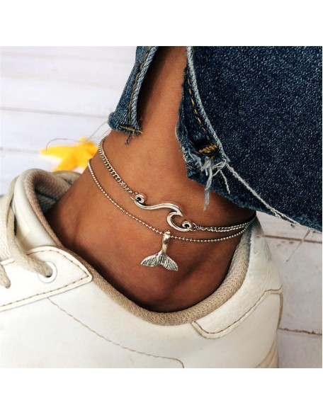 whales and waves anklet