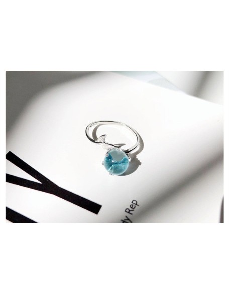 ocean bubble and whale tail sterling silver ring