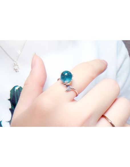 ocean bubble and whale tail sterling silver ring