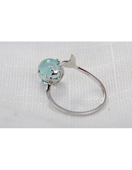 ocean bubble and whale tail sterling silver ring